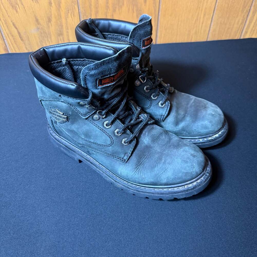 Harley-Davidson D9100 Black Leather Lace Up Motorcycle Boots Size US 10